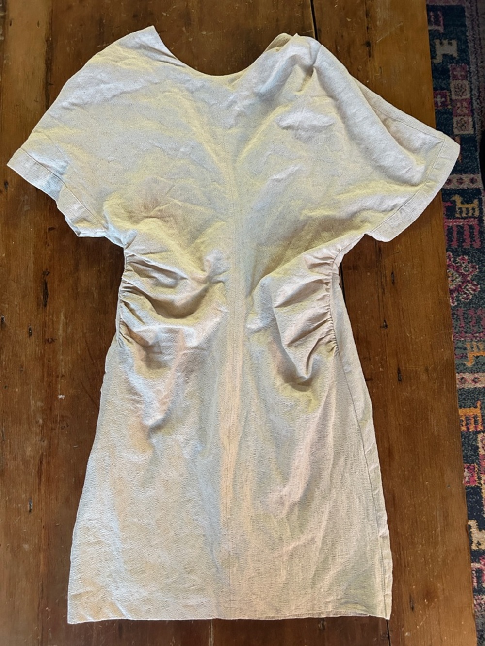 Cream Beige Ruched Waist Mini Dress with Open Back Twist Detail (Zara, M)
